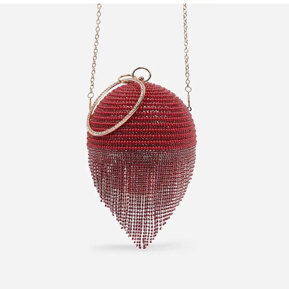 RED TUTTI DIAMANTE TASSEL BEADED SPHERE GRAB BAG - Picture 1 of 2